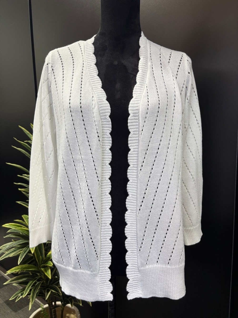 Venini Open Front Knit Lazer Cut,scalloped Cardigan,lightweight,everyday
